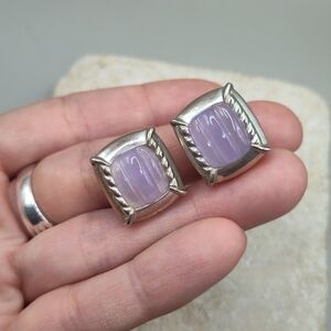 Vintage Judith Ripka Sterling Silver 925 Thailand Purple Jade Stone Earrings
